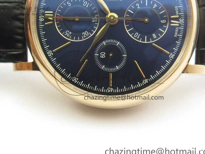 MIROTIME 0106 Portofino Chrono RG ZF 1:1 Best Edition Blue Dial Gold Markers on Black Leather Strap A FlexibleFit 7112